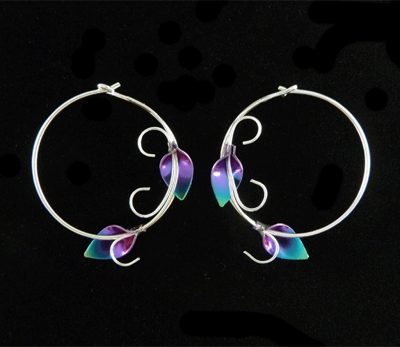 Mark Steel - Sterling Silver and Niobium Lily Hoop Earrings